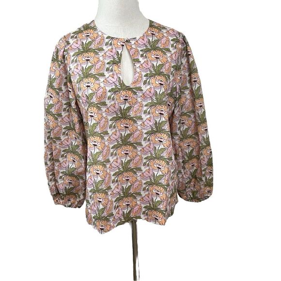 Liberty Art Fabrics For J Crew Shirt Sz Sm Pink Orange Floral Pintuck Button Top - Picture 1 of 14
